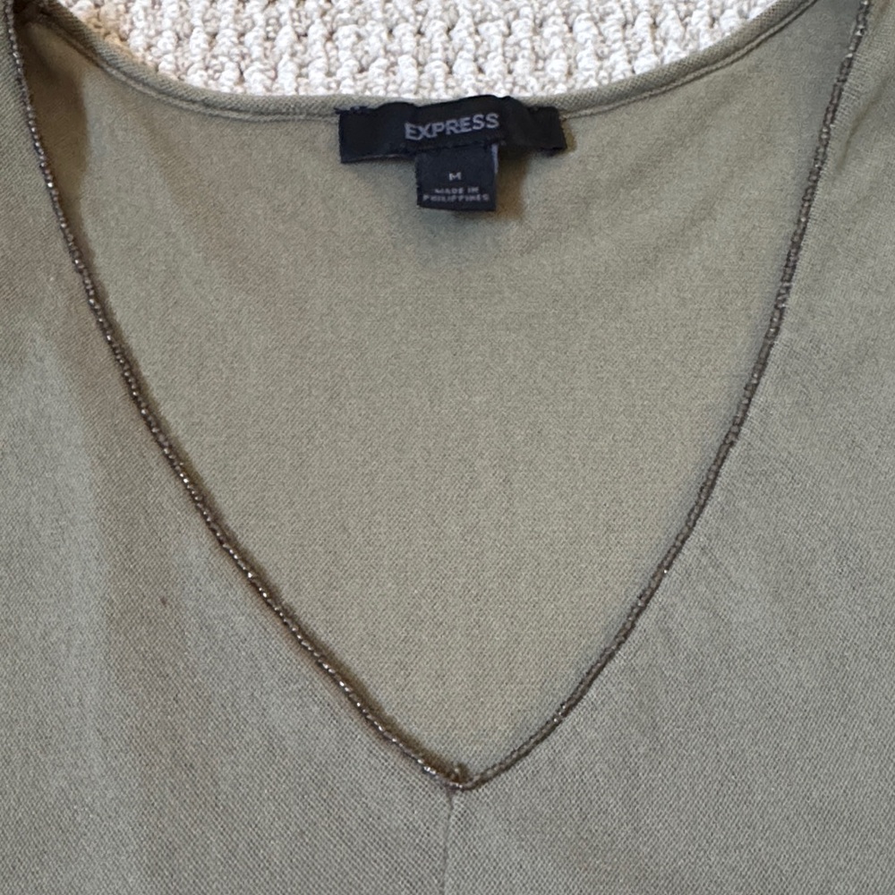 Express Olive V-Neck Sheer Tank Top - Picture 3 of 6